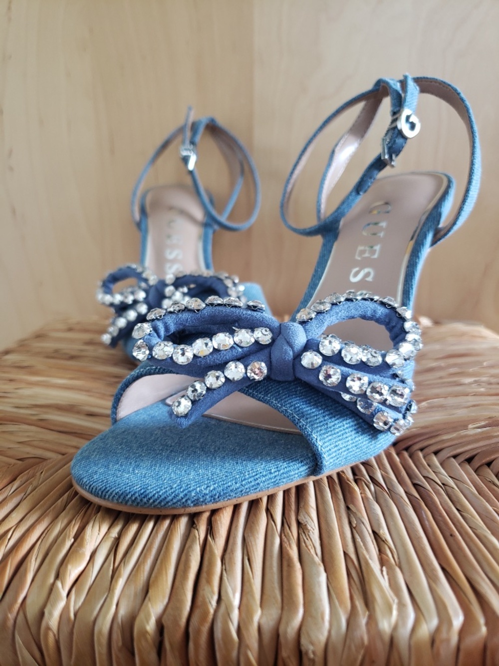 Guess Denim Embellished Heels Size 8 NEW